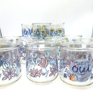 OUI (13) Vintage Yogurt Glass Limited-Edition Single-Serving Jars Flowers 5oz